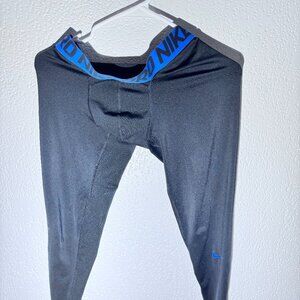 Nike Pro Black Compression Tights with Blue Waistband – Men's Size S